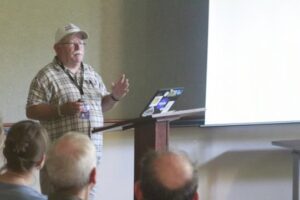 Volunteer giving a talk