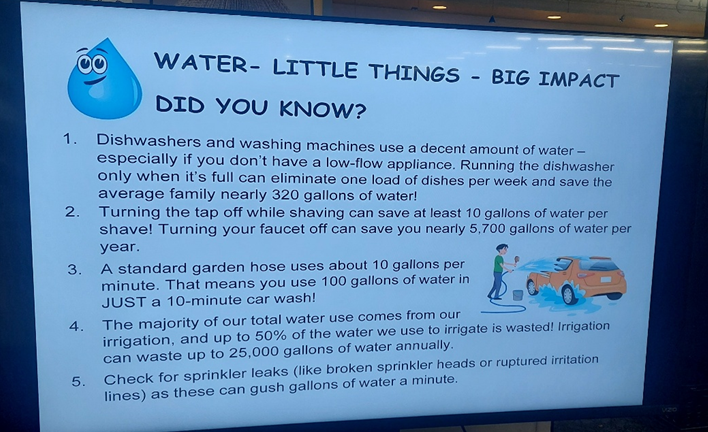 A powerpoint slide discussing ways to reduce water usage