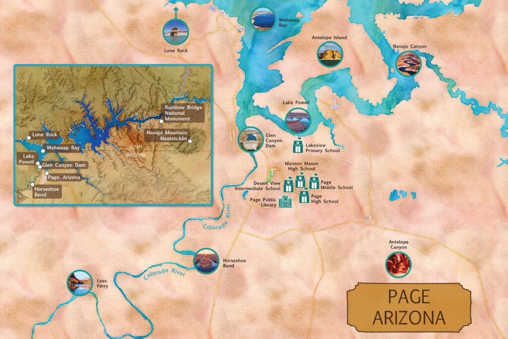 A map of hydrological features around Page, Arizona